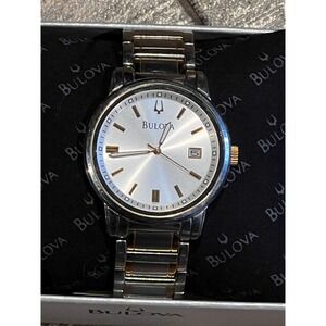 Bulova Two-Tone Silver Gold Dress Watch Stainless Steel Water Resistant C937521‎
